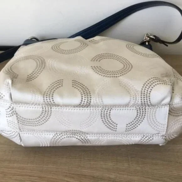 Coach Ashley Dotted Op Art Cream Canvas Blue Leather Shoulder Crossbody Bag - Picture 7 of 11